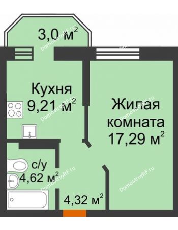 1 комнатная квартира 36,34 м² в ЖК Светлоград, дом Литер 15