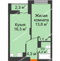 1 комнатная квартира 40,75 м² в ЖК Заречье, дом №1, секция 2 - планировка